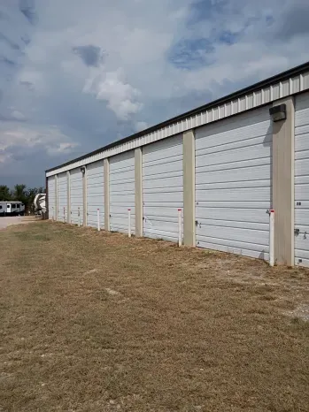 Row of enclosed 14x40 storage units at Quiet Stay RV Park & Self Storage, Morrison, OK